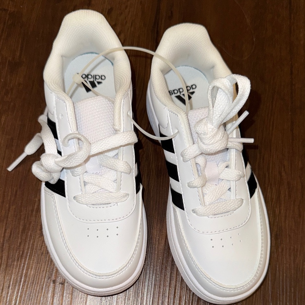 Adidas Kids White and Black Striped Sneakers